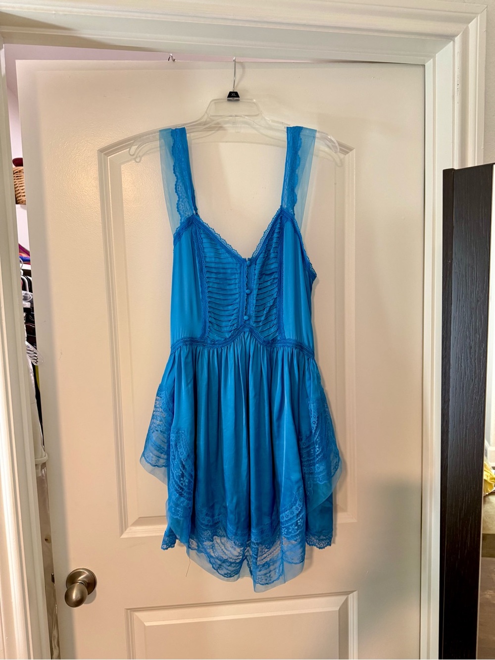 Anthropologie Lacey Satin Slip Dress / Turquoise Blue